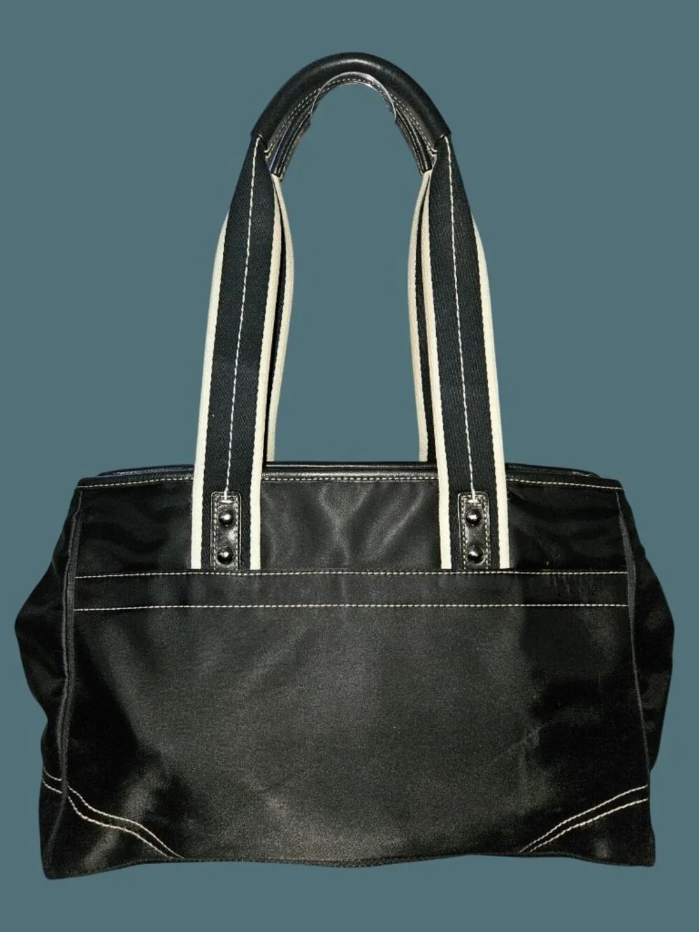 Coach Black Hamptons Weekend Nylon Side Cinched Snap Shoulder Tote Bag Travel